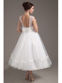 Organza Jewel Tea-Length A-line Wedding Dress with Embroidered