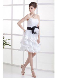 Satin and Taffeta Strapless Knee-Length A-line Wedding Dress