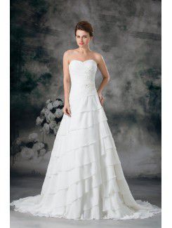 Chiffon Sweetheart Sweep Train A-line Embroidered Wedding Dress