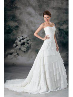Chiffon Sweetheart Sweep Train A-line Embroidered Wedding Dress