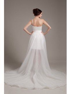 Tulle One-Shoulder Short Sheath Wedding Dress with Sequins