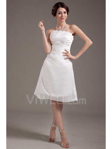 Chiffon Strapless Knee-Length A-Line Wedding Dress