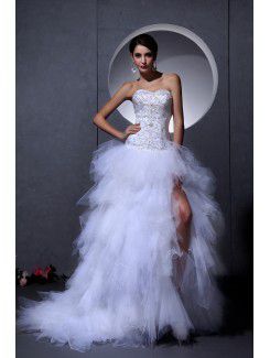 Satin and Tulle Sweetheart Asymmetrical A-Line Wedding Dress