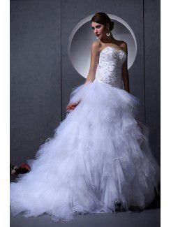 Satin and Tulle Sweetheart Asymmetrical A-Line Wedding Dress
