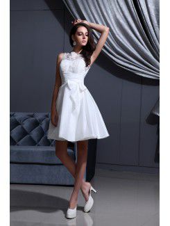 Satin Jewel Short A-Line Wedding Dress with Embroidered