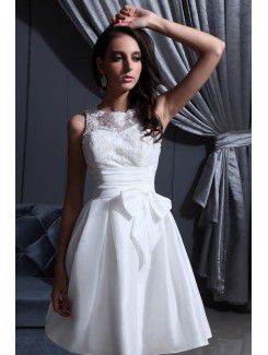 Satin Jewel Short A-Line Wedding Dress with Embroidered