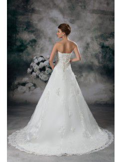 Net Sweetheart Sweep Train A-line Embroidered Wedding Dress