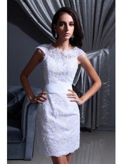 Satin Jewel Mini Sheath Wedding Dress with Embroidered