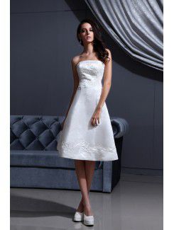 Satin longueur genou bretelles robe de mariée a-ligne