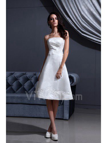 Атласная без бретелек длиной до колен-line свадебное платье