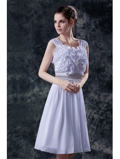 Satin Shoulder Square Knee-Length A-line Wedding Dress