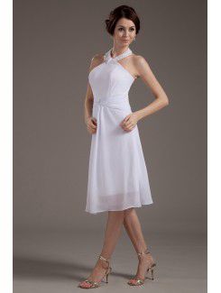 Satin Halter Knee-Length A-line Wedding Dress with Sequins