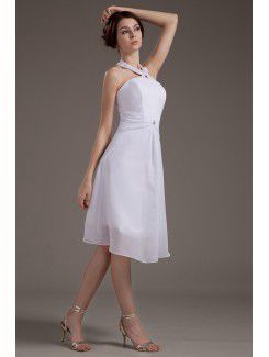 Satin Halter Knee-Length A-line Wedding Dress with Sequins