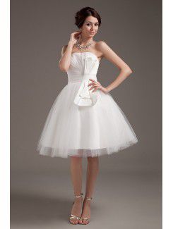 Tyll stroppeløs knelang ball kjole brudekjole med krusning