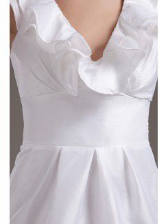 Taffeta V-Neckline Short Sheath Wedding Dress with Ruffle