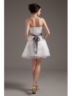Tulle Strapless Short A-line Wedding Dress with Sash and Ruffle