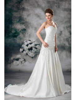 Satin Sweetheart Sweep Train A-line Embroidered Wedding Dress