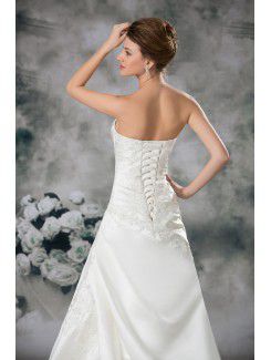 Satin Sweetheart Sweep Train A-line Embroidered Wedding Dress