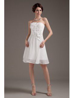 Chiffon Strapless Knee-Length A-line Wedding Dress with Flowers