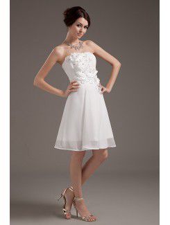 Chiffon Strapless Knee-Length A-line Wedding Dress with Flowers