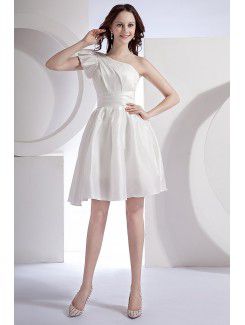 Taffeta One-Shoulder Short A-line Wedding Dress with Sash