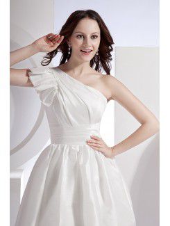Taffeta One-Shoulder Short A-line Wedding Dress with Sash