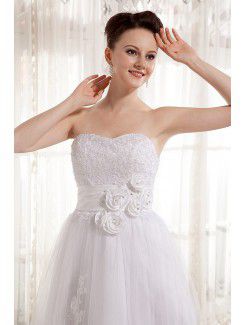 Tulle and Charmeuse Sweetheart Knee-Length A-line Wedding Dress
