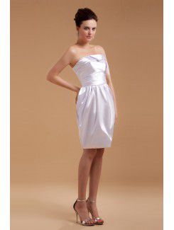 Satin Strapless Knee-Length Sheath Wedding Dress with Ruffle