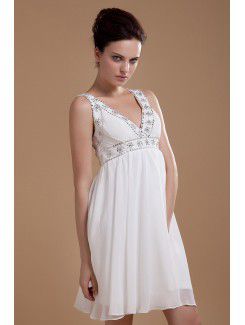 Chiffon V-Neckline Knee-Length Column Wedding Dress with Sequins