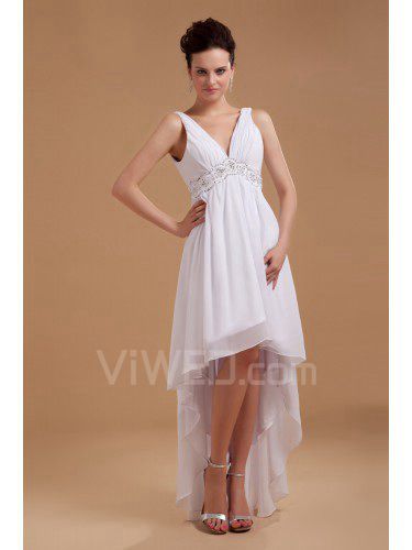 Satin V-Neckline Asymmetrical Column Wedding Dress with Sequins