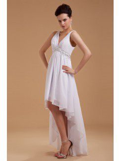 Satin V-Neckline Asymmetrical Column Wedding Dress with Sequins