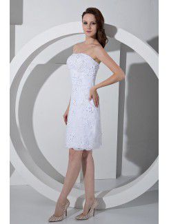 Lace Strapless Short Sheath Wedding Dress with Embroidered