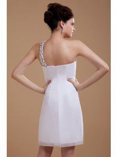 Chiffon One-Shoulder Short Column Wedding Dress with Sequins