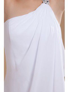Chiffon One-Shoulder Short Column Wedding Dress with Sequins