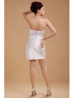 Satin Strapless Short Sheath Wedding Dress with Pleated and Sequins