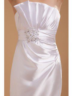 Satin Strapless Short Sheath Wedding Dress with Pleated and Sequins