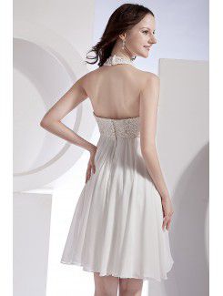 Organza and Chiffon Halter Knee-Length Column Wedding Dress with Sequins