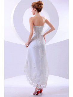 Lace Strapless Asymmetrical A-line Wedding Dress with Embroidered