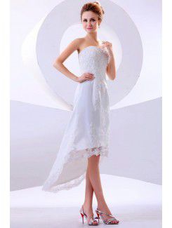 Lace Strapless Asymmetrical A-line Wedding Dress with Embroidered