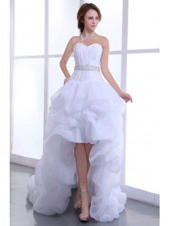 Tafetán de novia asimétrico vestido de bola del vestido de boda con lentejuelas y volante