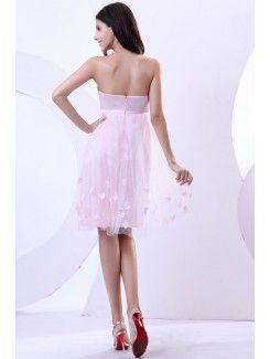 Tulle and Satin Strapless Knee-length Sheath Wedding Dress with Applique