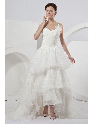 Organza One-Shoulder Asymmetrical A-line Wedding Dress with Ruffle and Flower