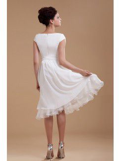 Chiffon Bateau Knee-length A-line Wedding Dress with Sash and Ruffle