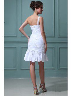 Taffeta One-Shoulder Short Sheath Wedding Dress with Ruffle