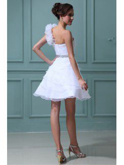 Tulle One-Shoulder Short Ball Gown Wedding Dress