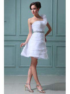 Tulle One-Shoulder Short Ball Gown Wedding Dress