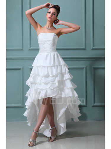 Tafty bez ramiączek asymetryczna-line suknia ślubna z wzburzyć