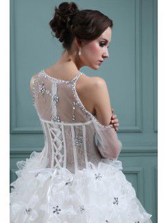 Organza Jewel Ball Gown Asymmetrical Wedding Dress