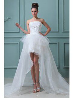Taffeta Strapless Asymmetrical Ball Gown Wedding Dress with Embroidered