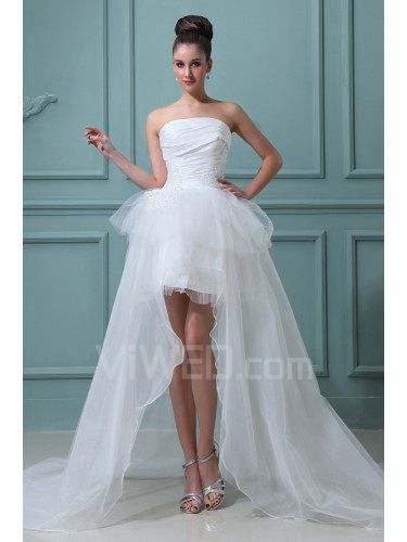 Taffeta stroppeløs asymmetrisk ball kjole brudekjole med brodert